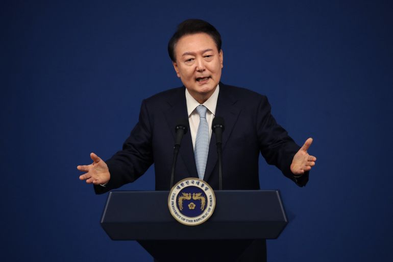 South Korea's President Yoon Suk Yeol speaks